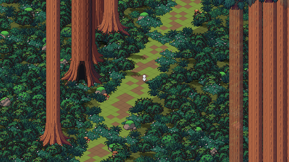 Wayfarers in engine: a path winding through giant redwoods and dense undergrowth
